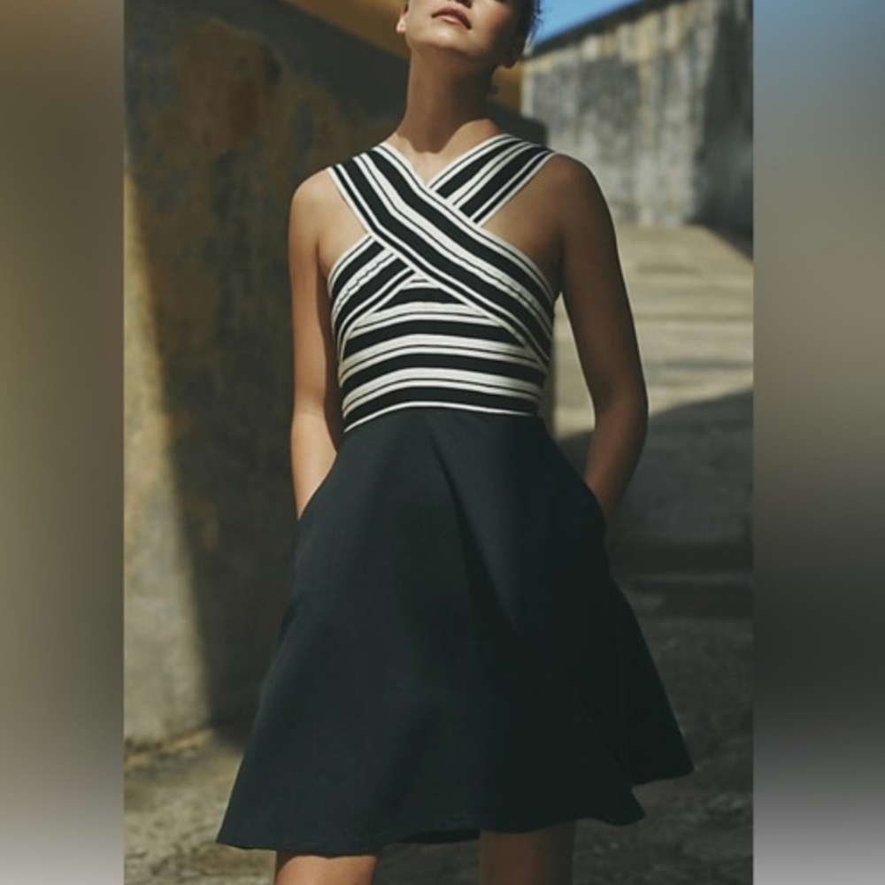 Maeve By Anthropologie Crosswise Flare Striped Dress Fit Flare